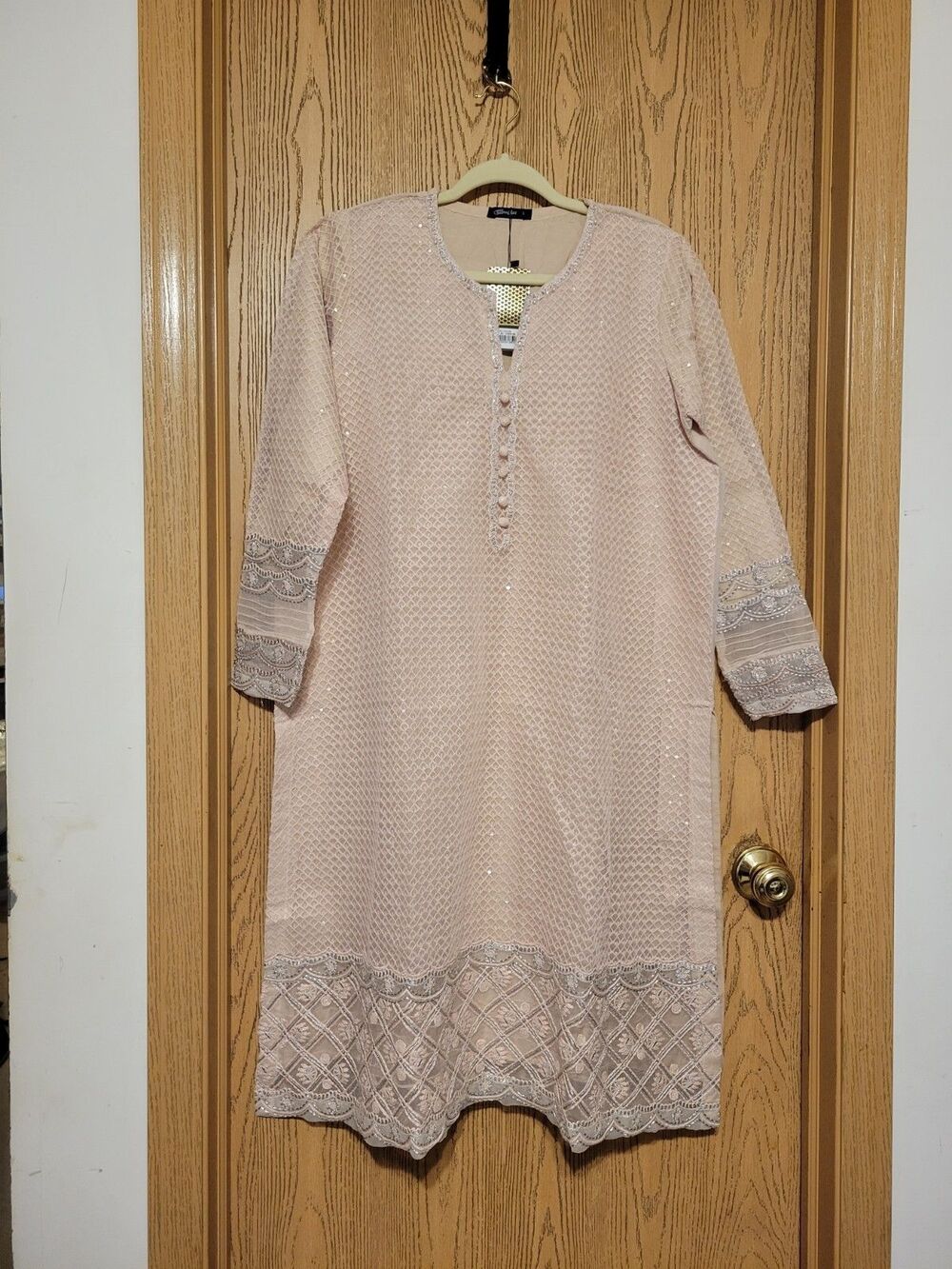 Cross Stitch Pink Izel Glaze Women's  Embroidered Silk Blend  Shirt  Size L